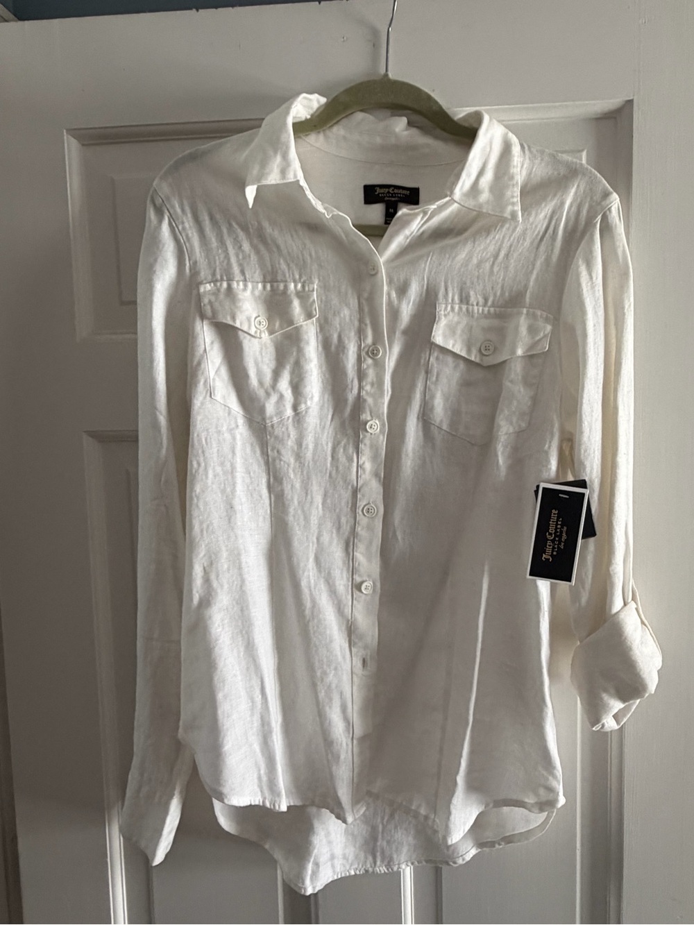 Juicy Couture Black Label White Linen Women's Button-Down Shirt